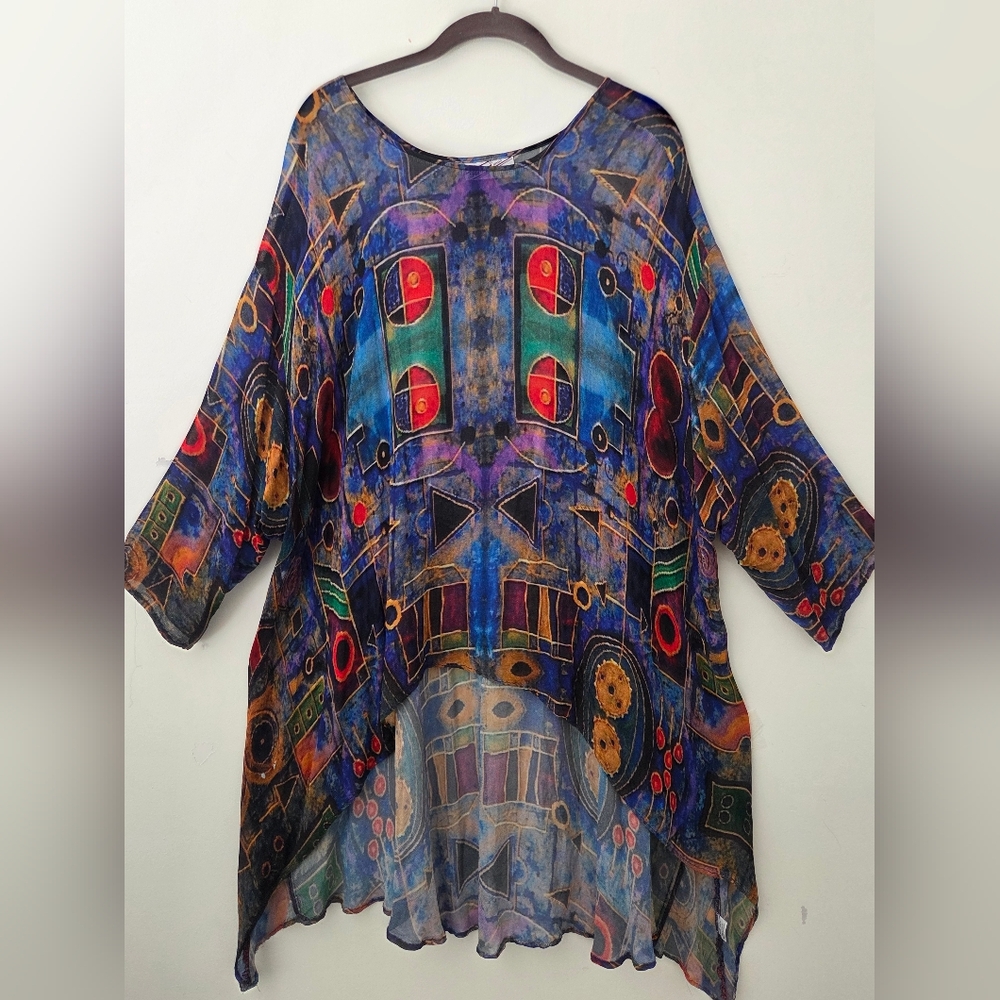 Sterling Styles Art To Wear Abstract Multicolor Tunic Top One Sise (Box14)